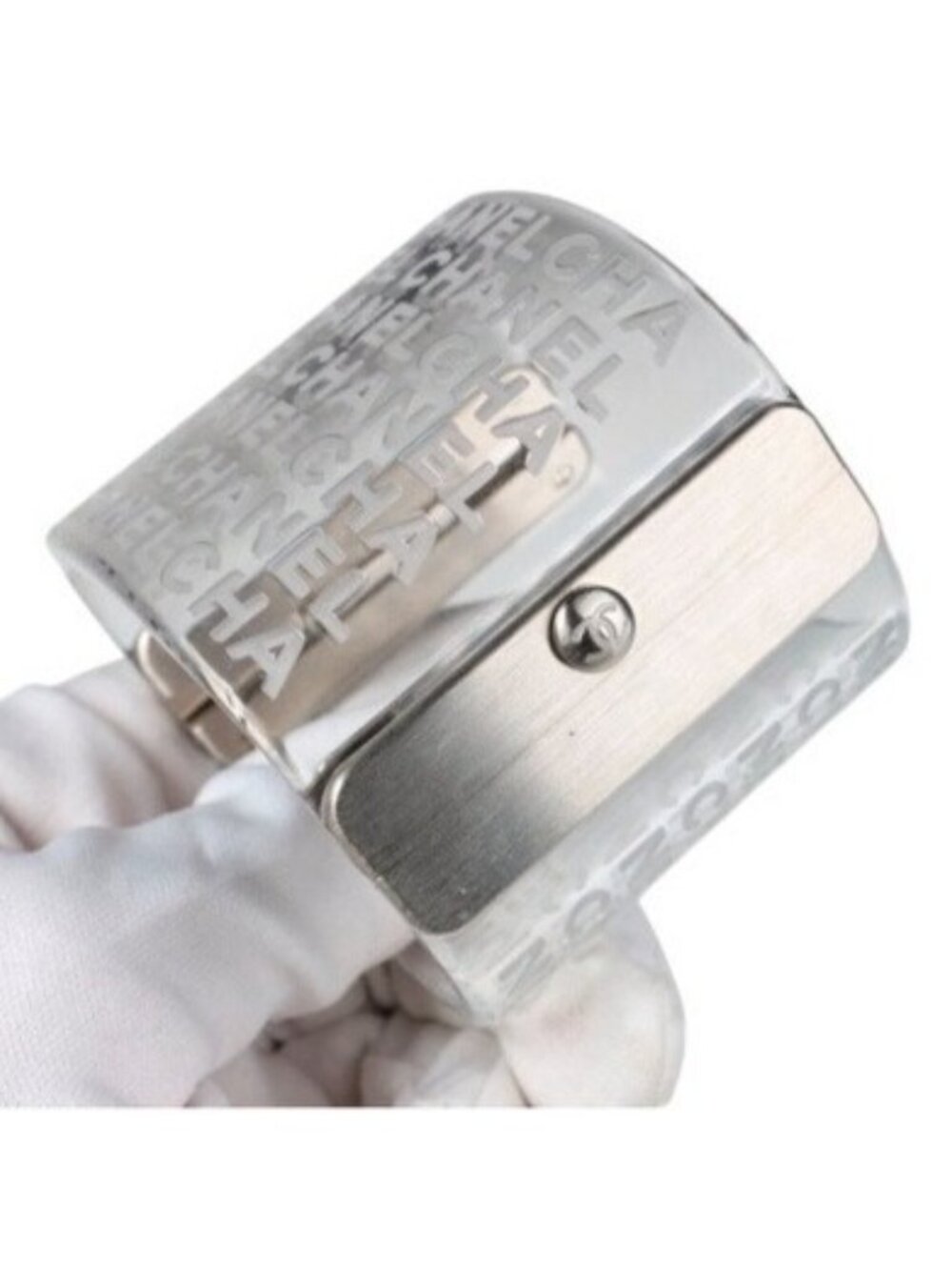 Chanel 2018 Clear Resin Logo Hinged Cuff Bracelet Silver-Tone